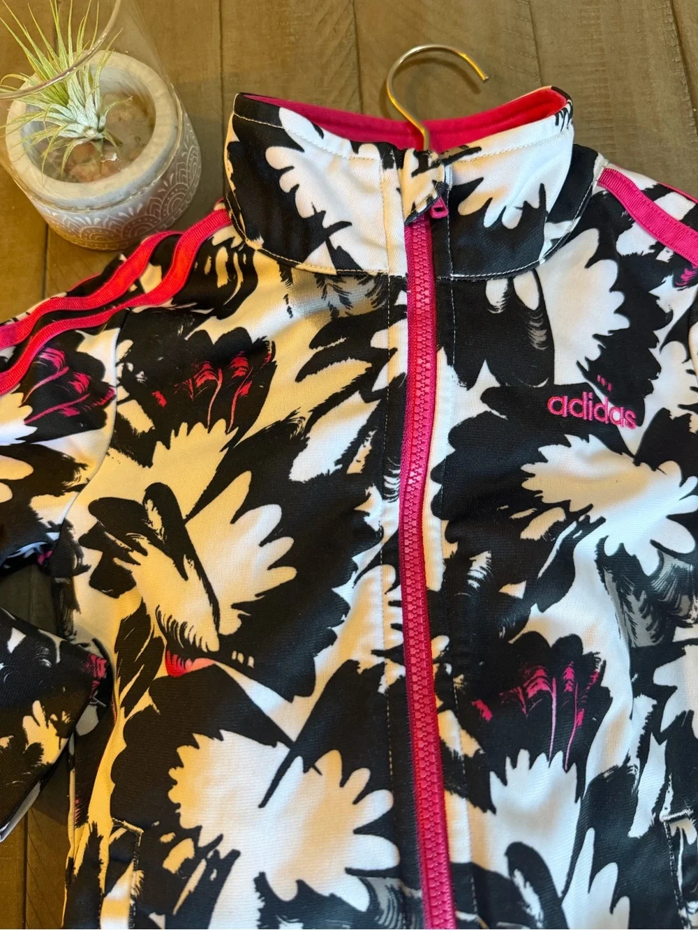 adidas Black, White & Hot Pink Floral Track Set